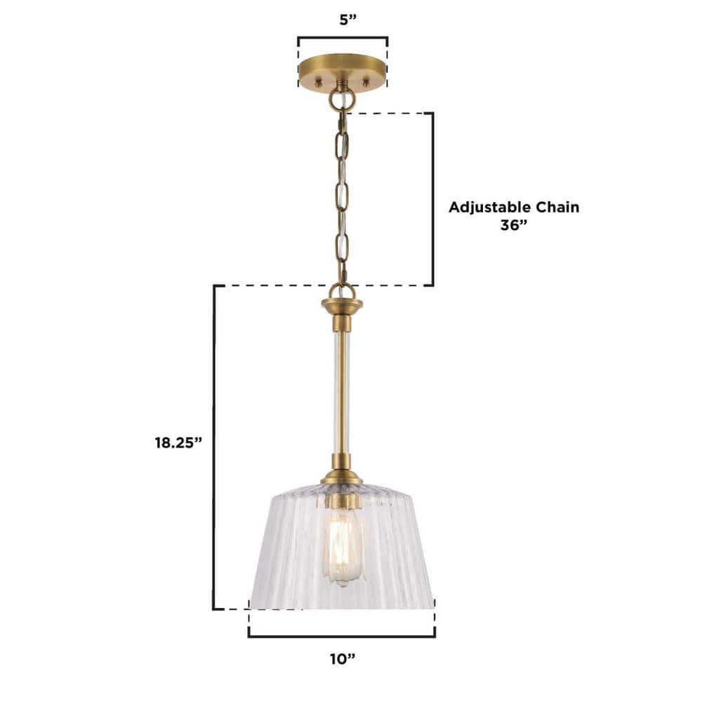 Brushed Brass Mini Pendant with Clear Ribbed Glass Shade