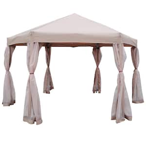 13 ft. x 13 ft. Brown Pop-Up Outdoor Canopy Hexagonal Gazebo with Strong Steel Frame, Storage Bag