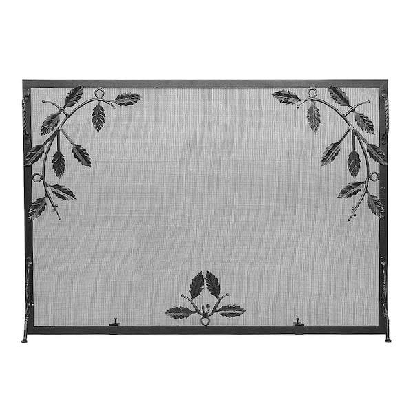 ACHLA DESIGNS 44 in. L Graphite Weston Flat Fireplace Screen with Leaves Design