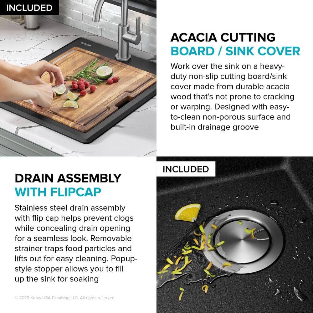 Bellucci Metallic Black Granite Composite Single Bowl Kitchen Sink