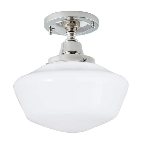 NORWELL Schoolhouse 10 in. 1-Light Polished Nickel Flush Mount With ...