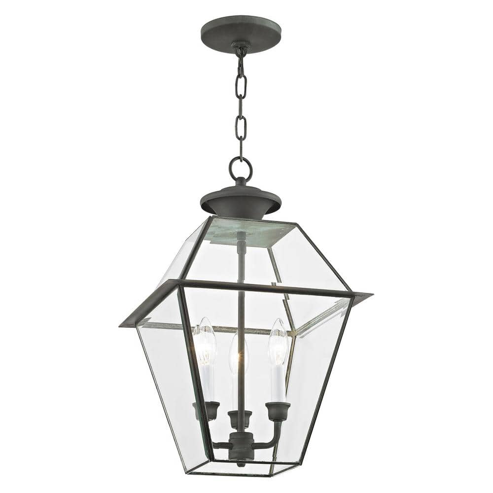 Charcoal Brushed Nickel 3-Light Outdoor Island Pendant with Clear Beveled Glass