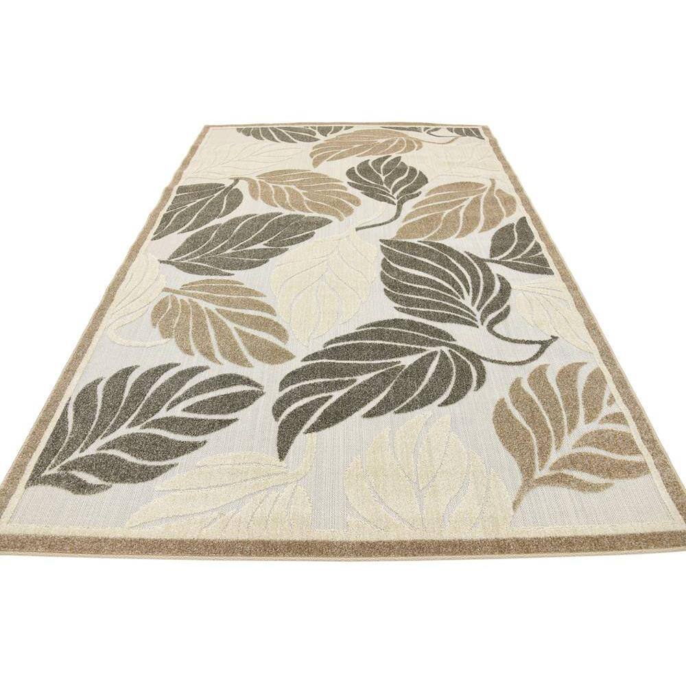Beige and Gray 6' x 9' Abstract Synthetic Outdoor Rug