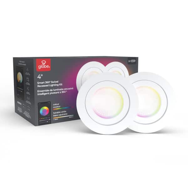 Bedrag slim tag et billede Globe Electric Wi-Fi Smart 4 in. Swivel LED Recessed Lighting Kit 2-Pack,  Multi-Color Changing RGB, Tunable White, Wet Rated 50467 - The Home Depot