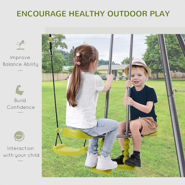 116in.Lx54 in.Wx69 in.H 3 in 1 Kids Metal Swing Set Backyard Swing Seat Glider&Climbing Ladder 4 Children