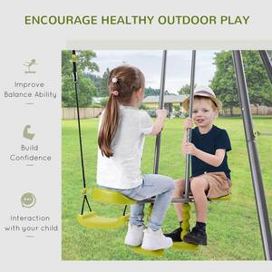 116in.Lx54 in.Wx69 in.H 3 in 1 Kids Metal Swing Set Backyard With Swing Seat Glider&Climbing Ladder for 4 Children
