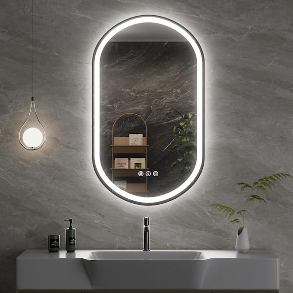 24 in. W x 40 in. H Oval Framed Anti-Fog 3-Colors Dimmable LED Light Wall Bathroom Vanity Mirror with Memory