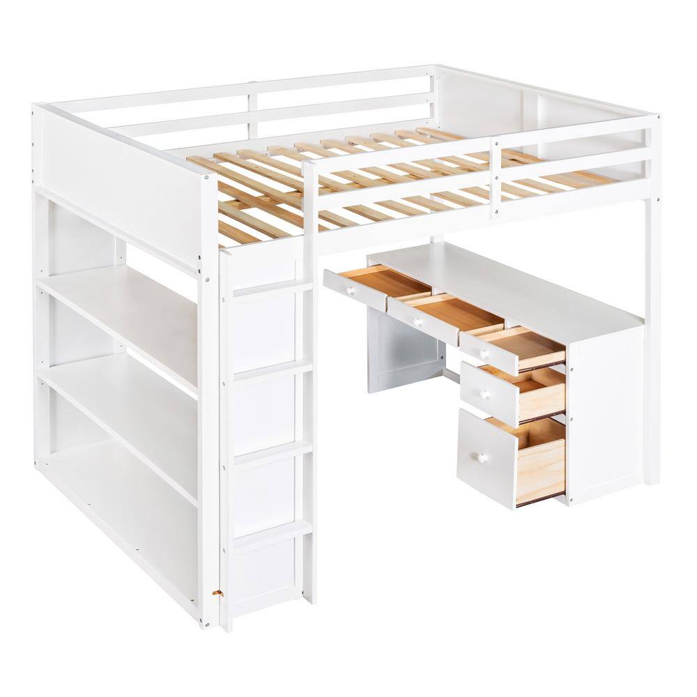 Harper & Bright Designs White Full Size Wood Loft Bed with Ladder, 3 ...