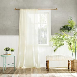 Coralie Cream 100% Cotton 50 in. W x 63 in. L Rod Pocket Sheer Curtain (Single Panel)