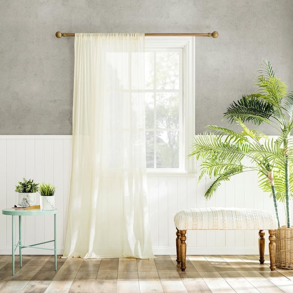 ARCHAEO Coralie Cream 100% Cotton 50 in. W x 96 in. L Rod Pocket Sheer Curtain (Single Panel)