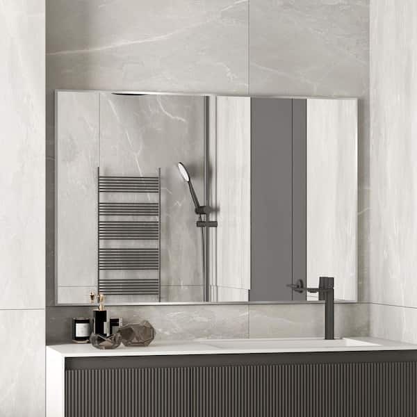 Klajowp 48 in. W. x 32 in. H Rectangle Aluminum Alloy Framed Wall Mounted Bathroom Vanity Accent Mirror in Brushed Nickel