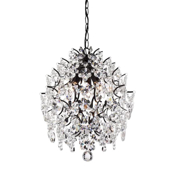 Jojospring Daisy 16 in. W 3-Light Antique Black Crystal Chandelier Indoor