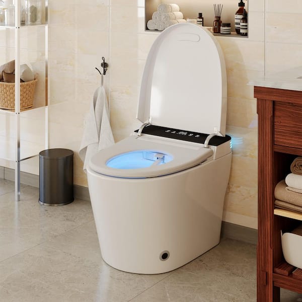 Elongated Tankless Smart Bidet Toilet 1.28 GPF in White w/ Auto Open/Close/Flush, LED Display, Different Cleaning Modes