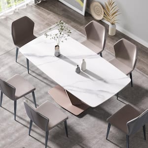 70.87 in. Gray Round Edge Sintered Stone Top Rectangle Dining Table with Cross Purple Metal Leg (Seats 6)