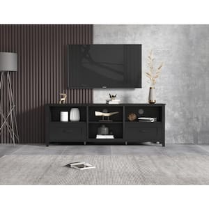 70.08 in. Black TV Stand for Living Room or Bedroom, with 2-Drawers and 6-Open Media Storage for TVs up to 80 in.