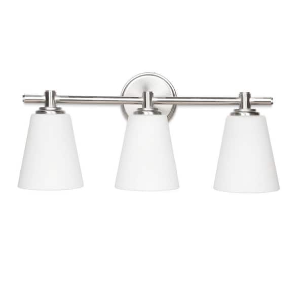 20 in. 3 Light Brushed Nickel Vanity Light with Frosted Glass Shade