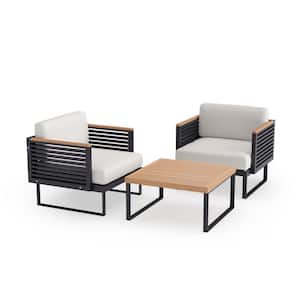Monterey 3 Piece Aluminum Outdoor Patio Conversation Set with Canvas Natural Cushions and Coffee Table