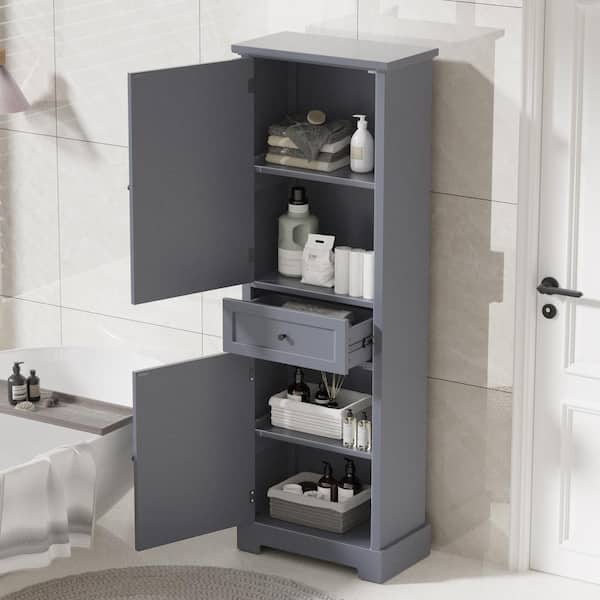 Unbranded 22.24 in. W x 11.8 in. D x 65.15 in. H Gray Linen Cabinet Bathroom Storage Cabinet with Doors, Drawer, Adjustable Shelf