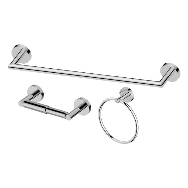 Glacier Bay Cartway 3-Piece Bath Hardware Set with Towel Ring, Toilet Paper Holder and 24 in. Towel Bar in Chrome