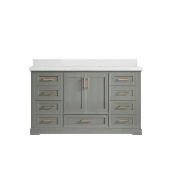 Willow Collections Boston 60 in. W x 22 in. D x 36 in. H Single Sink Bath Vanity in Evergreen with 2 in.  White Quartz Top