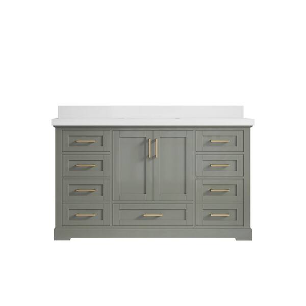 Willow Collections Boston 60 in. W x 22 in. D x 36 in. H Single Sink Bath Vanity in Evergreen with 2 in. White Quartz Top