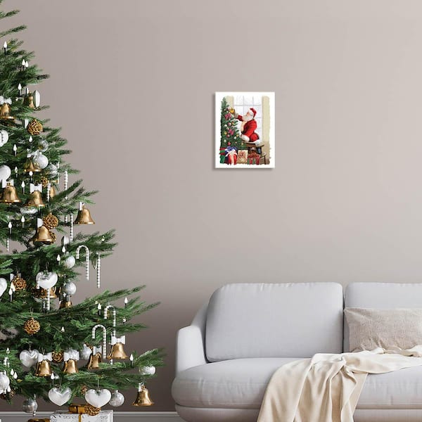 The Stupell Home Decor Collection Holiday Santa Decorating Christmas Tree with Gifts Painting Wall Plaque Art, 10 x 0.5 x 15