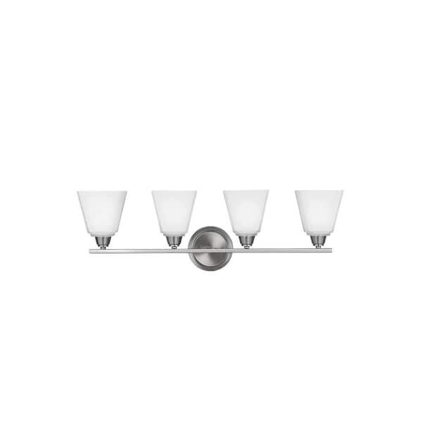 Generation Lighting Parkfield 30.75 in. 4-Light Brushed Nickel Vanity Light with White Etched Glass Shades