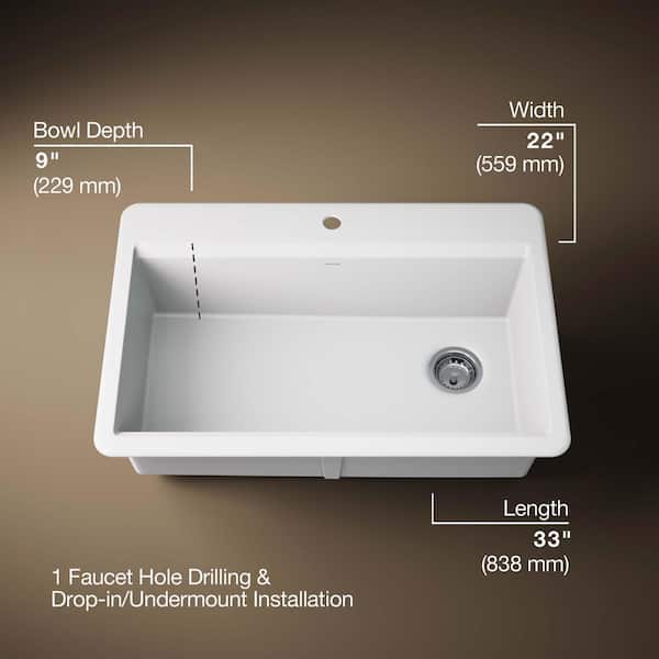 KOHLER Lassen 33 in. Drop-in Single Bowl Granite Composite Kitchen