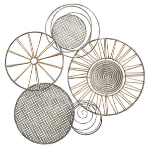 Nobu "Circular Moments" Iron and Rattan Multiple Sized Disc Unframed Abstract Wall Art 30.5 in. x 32 in. .