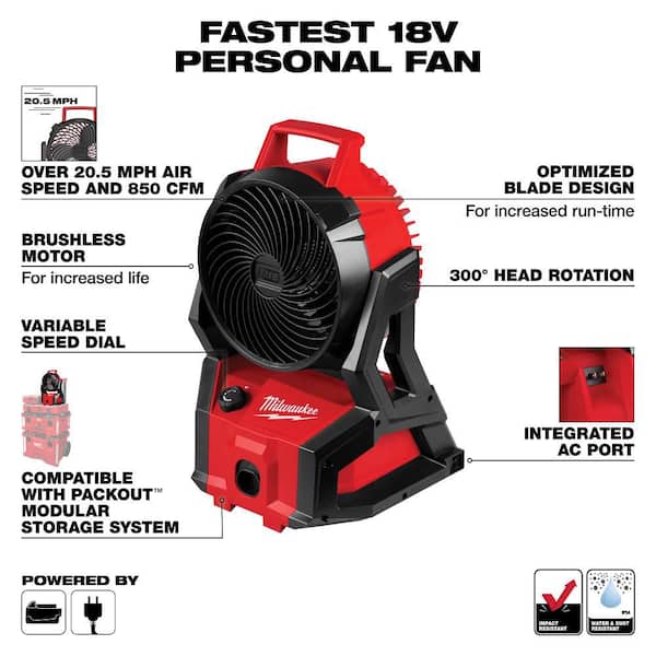 M18 18-Volt Lithium-Ion Brushless Cordless PACKOUT Jobsite Fan w/ (1) 5Ah Battery & Charger
