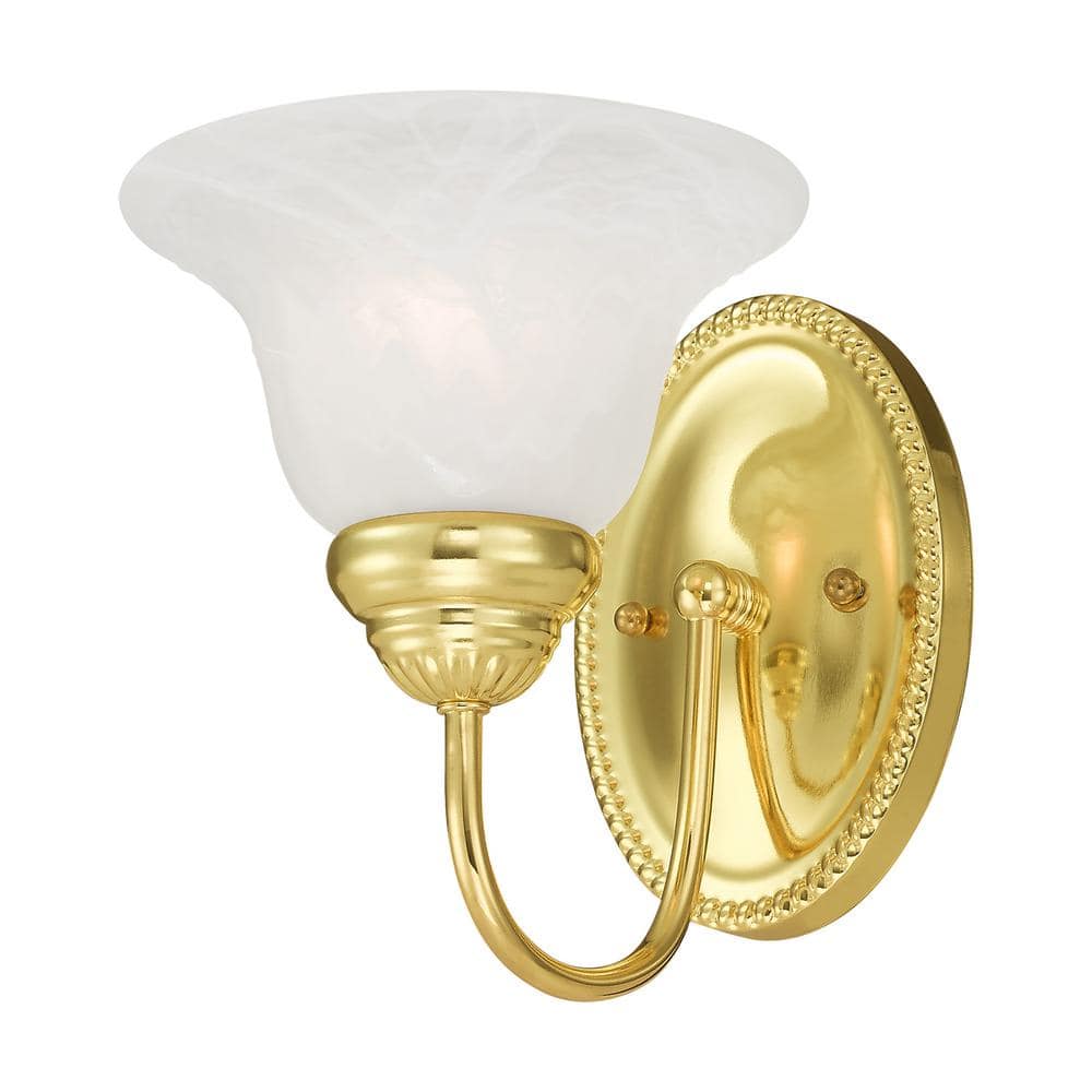 Edgemont Polished Brass 1-Light Outdoor Wall Sconce with White Alabaster Glass