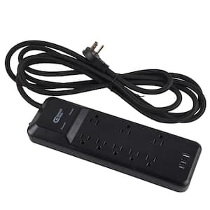 12 ft. 8-Outlet Surge Protector Braided Cord with 1 USB-A and 2 USB-C, Black