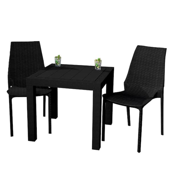 Leisuremod Kent Black 3-Piece Plastic Square Outdoor Dining Set