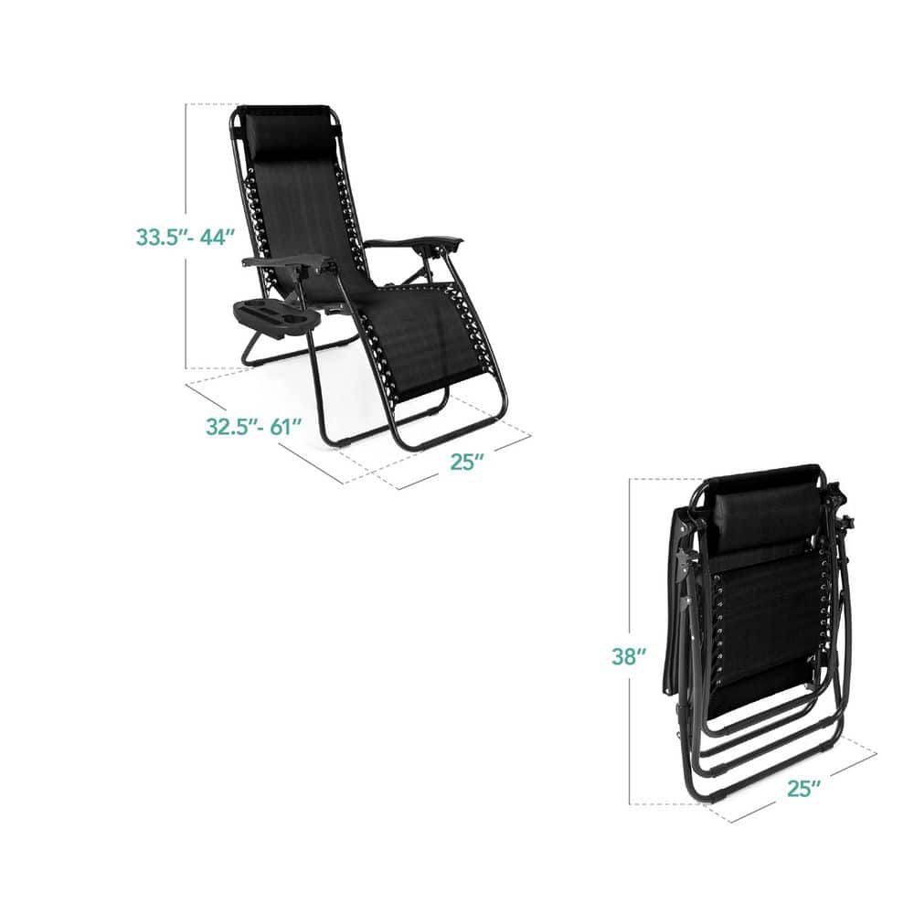 Set of 2 Black Steel Mesh Zero Gravity Recliners with Cup Holder