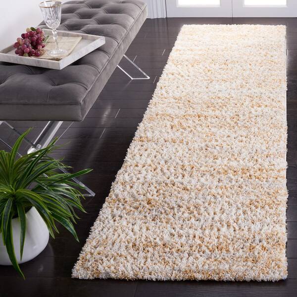 Berber Shag 2 x 6 Ivory/Light Gold Solid Runner Rug