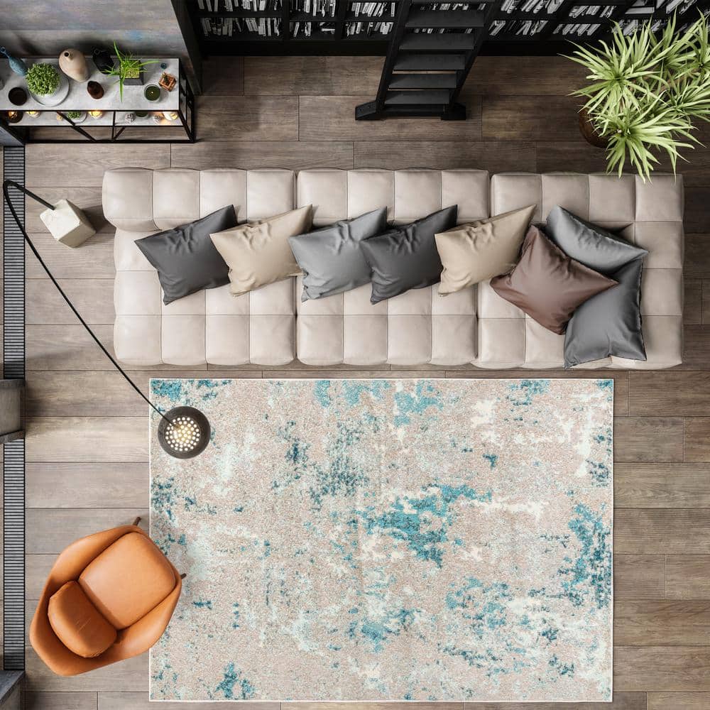 Contemporary Blue and Gray Abstract 5x8 Area Rug