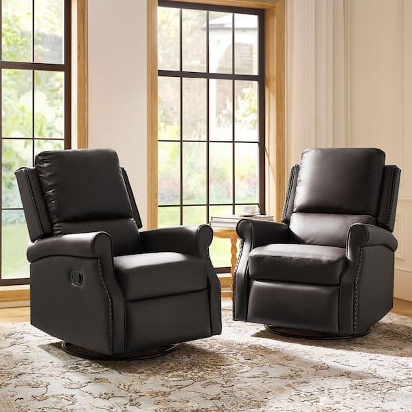 Jazm Brown Faux Leather Swivel Rocker Manual Recliner (Set of 2)