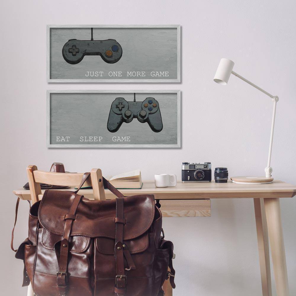 Gamer Phrases on Grey by Kim Allen 2 Piece Gray Framed Typography Giclee Art Print 10 in. x 24 in.