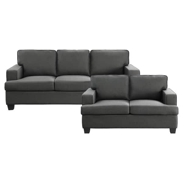 EVERGLADE HOME Lanning 146 in. W Square Arm Fabric Rectangle Sofa in Black with 5-Seats