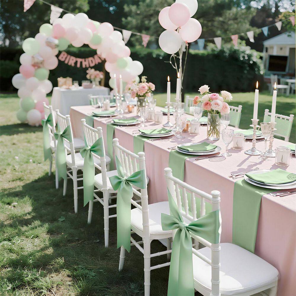 Satin Chair Sashes Bows 100 Piece Chair Ribbon Ties Back Sash 7 x 108 in. Light Green Cover Wedding Reception Decoration price history on PriceWatchPro