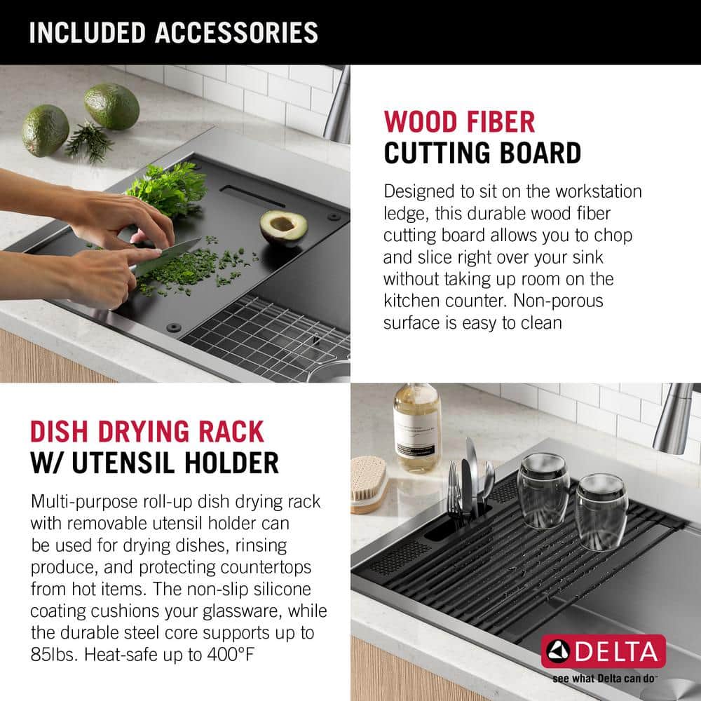 Delta Rivet 25-Inch Stainless Steel Single Bowl Workstation Kitchen Sink
