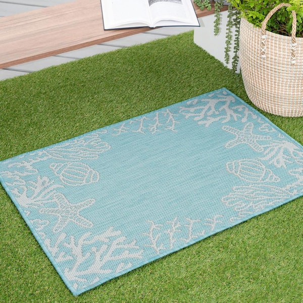 Eco Coastal Aqua 2 ft. x 3 ft. Indoor/Outdoor Area Rug