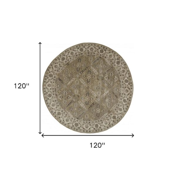 10 ft. Round Green, Ivory Paisley Area Rug