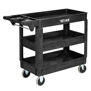 3-Tier Small 550 lbs. Capacity Shelf Plastic Utility Cart with Wheels Black