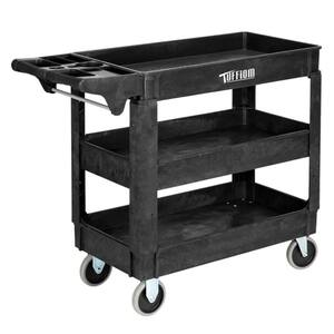 3 Tier Small 550 lbs. Capacity Shelf Plastic Utility Cart with Wheels Black