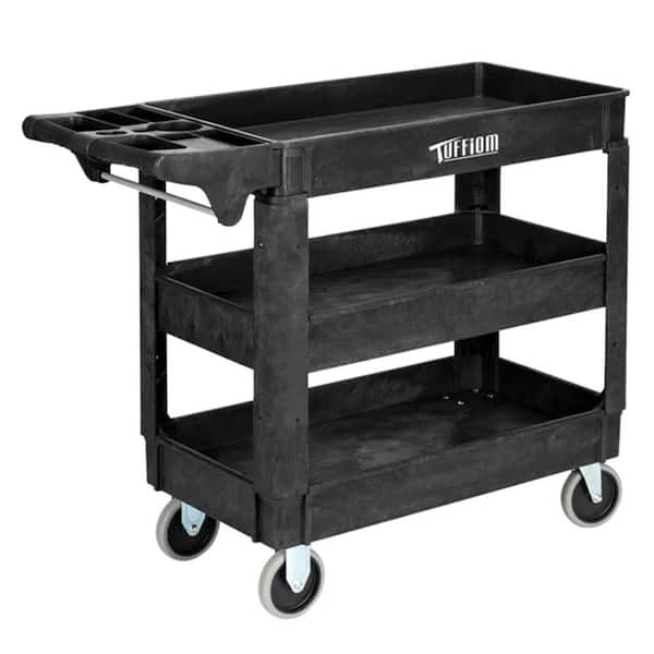 Winado 3 Tier Small 550 lbs. Capacity Shelf Plastic Utility Cart with Wheels Black