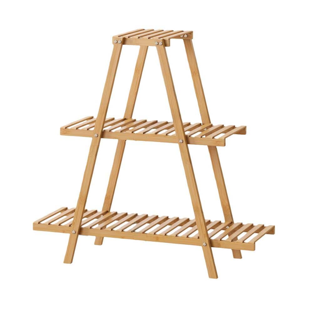 OGETFUUR 3-Tier Bamboo Plant Stand, Indoor-Outdoor Plant Rack