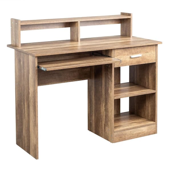 Karl home 40.6 in. Rectangular Brown Computer Desk with Shelves and Keyboard Tray