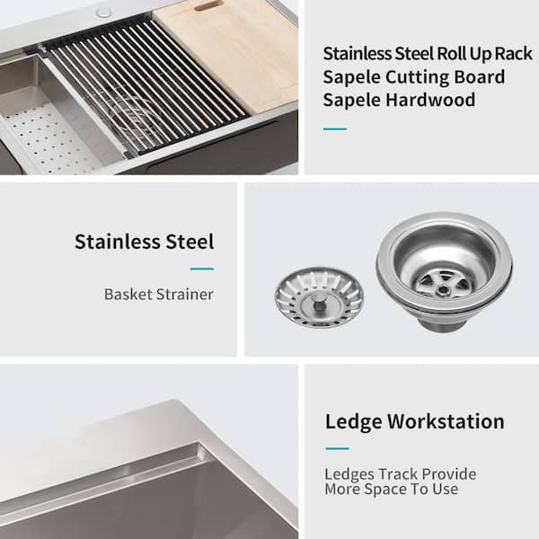 Brushed Nickel Stainless Steel Sink 30 in. x 22 in. Single Bowl Undermount  Kitchen Sink with Bottom Grid