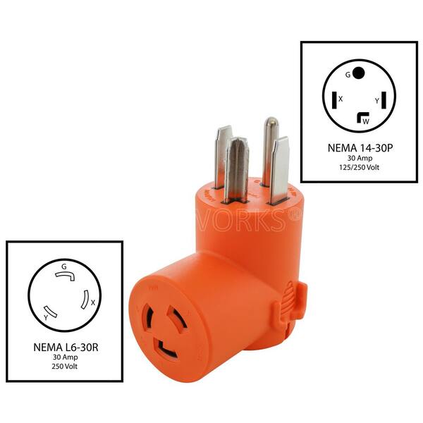 AC WORKS Welder Adapter 30 Amp 4-Prong L14-30P 30 Amp Generator Locking Plug To 6-50R 50 Amp 250-Volt Welder Adapter WDL1430650